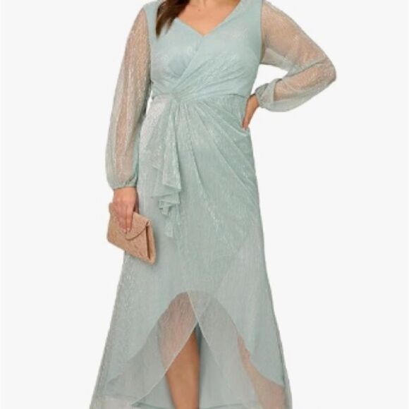 Adrianna Papell Gown  Women's Size 4 Mint Smoke Sheer Long Sleeves NWT - Picture 4 of 11